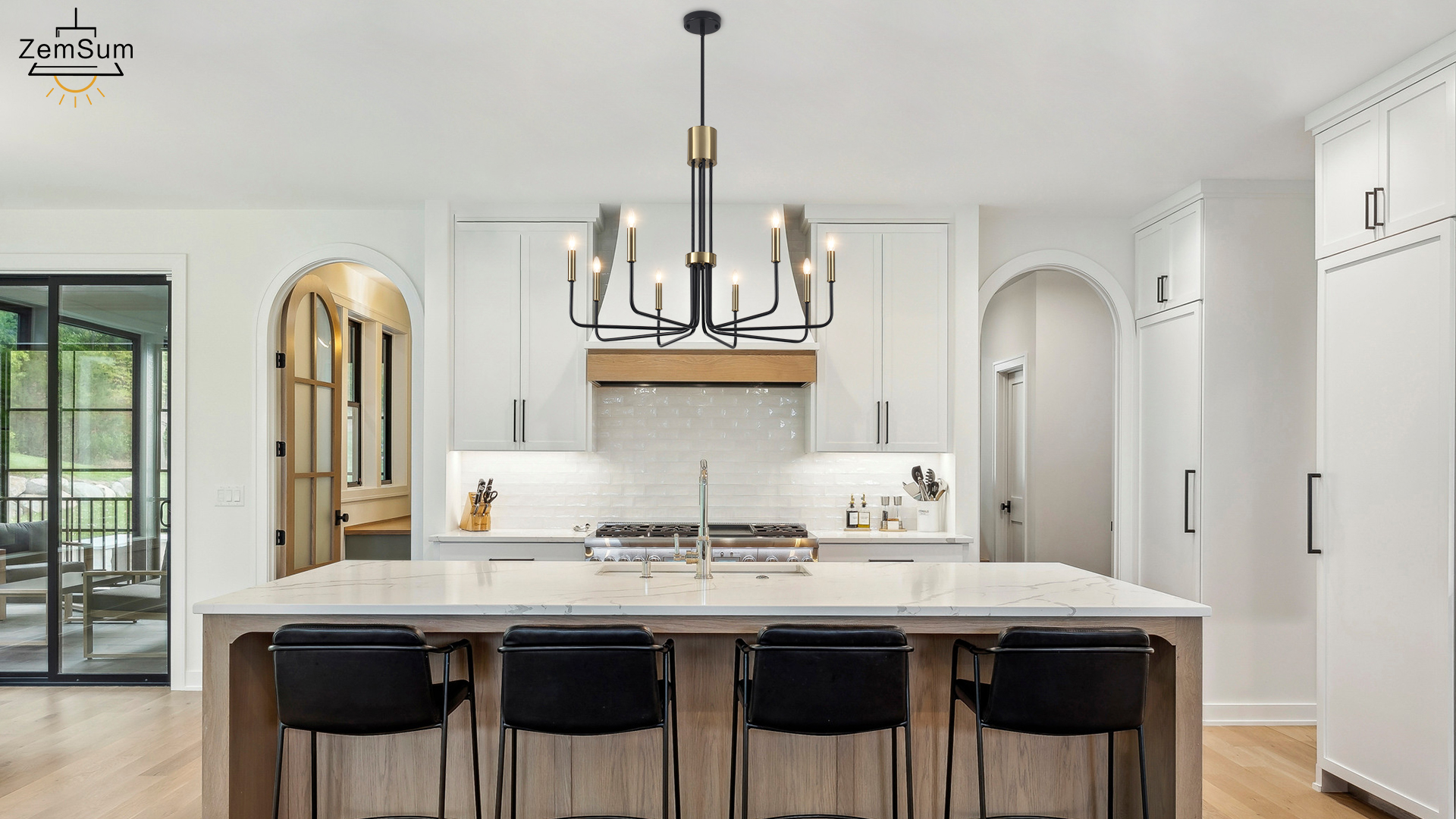デザイン専用 ZemSum Black and Gold Chandelier, 8 Light Modern Chandeliers for