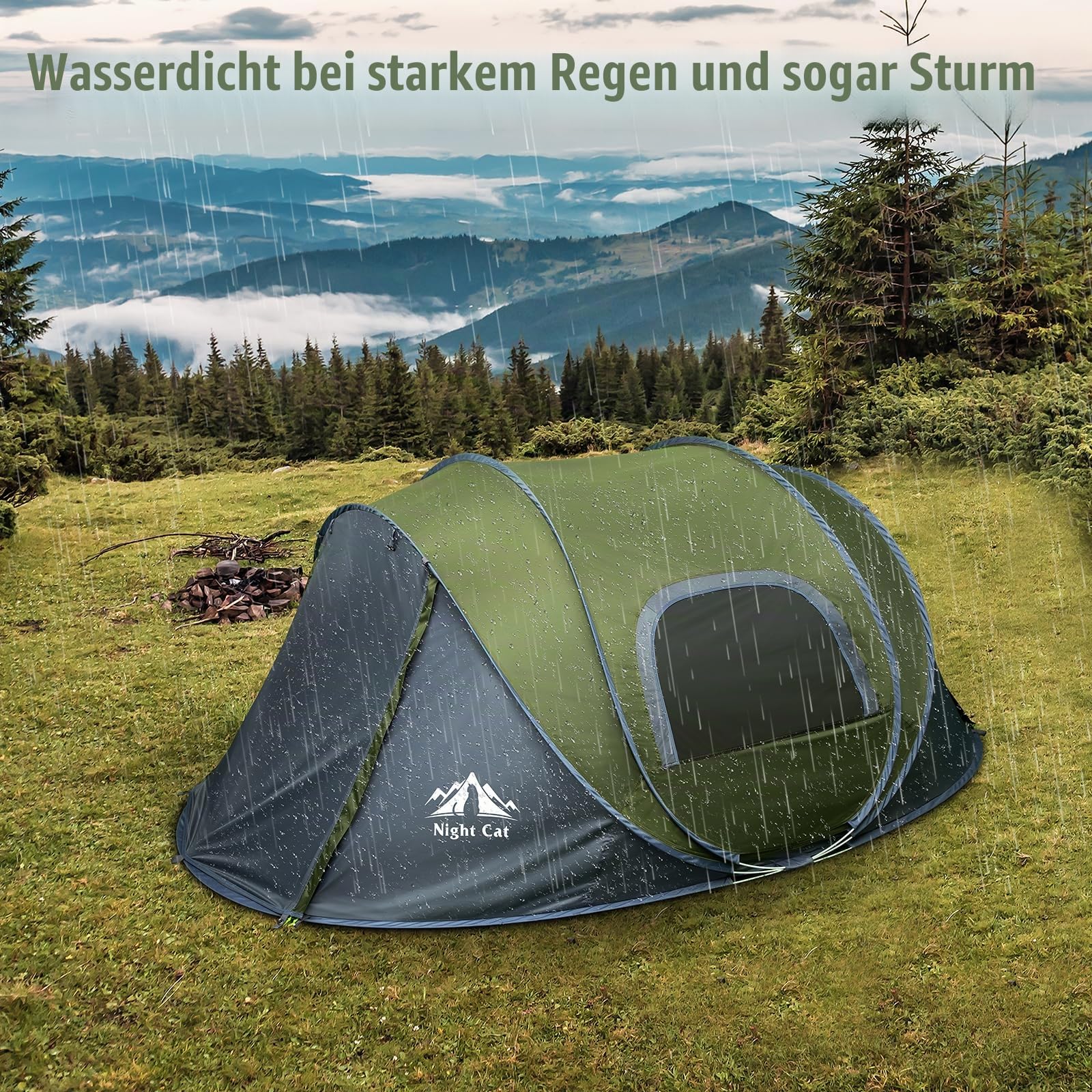 Night Cat Pop-Up Campingzelt 2 Personen Zelt Wasserdicht Instant Easy Setup Familienzelt Grün