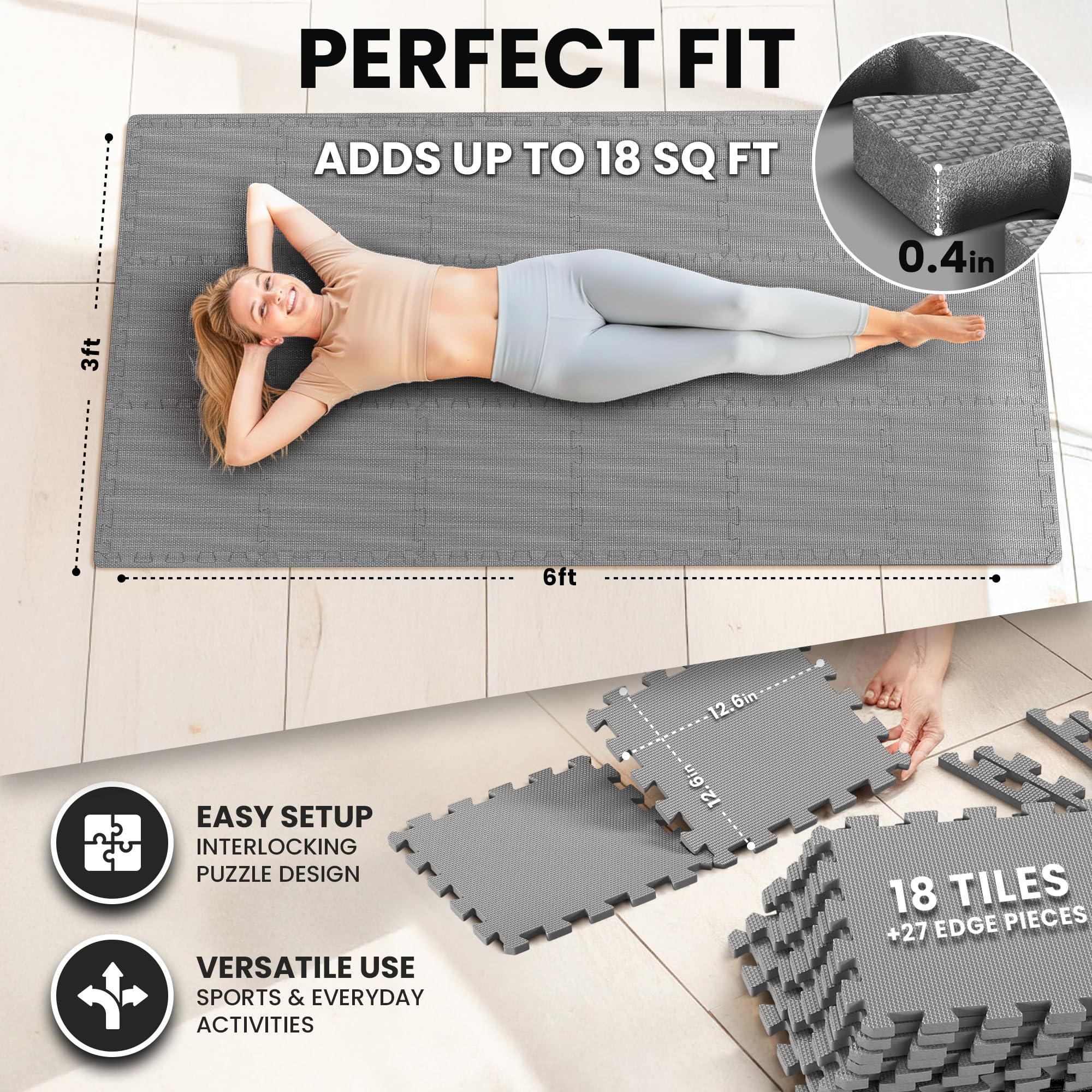 Schutzmatten Bodenschutzmatte Set Sportmatte Gymnastikmatte Puzzlematte: Puzzle Sportgeräte Matte Fitnessmatte Turnmatte Unterlegmatte Bodenmatte Sport Mat Trainingsmatte Gummimatte Yogamatte - Grey