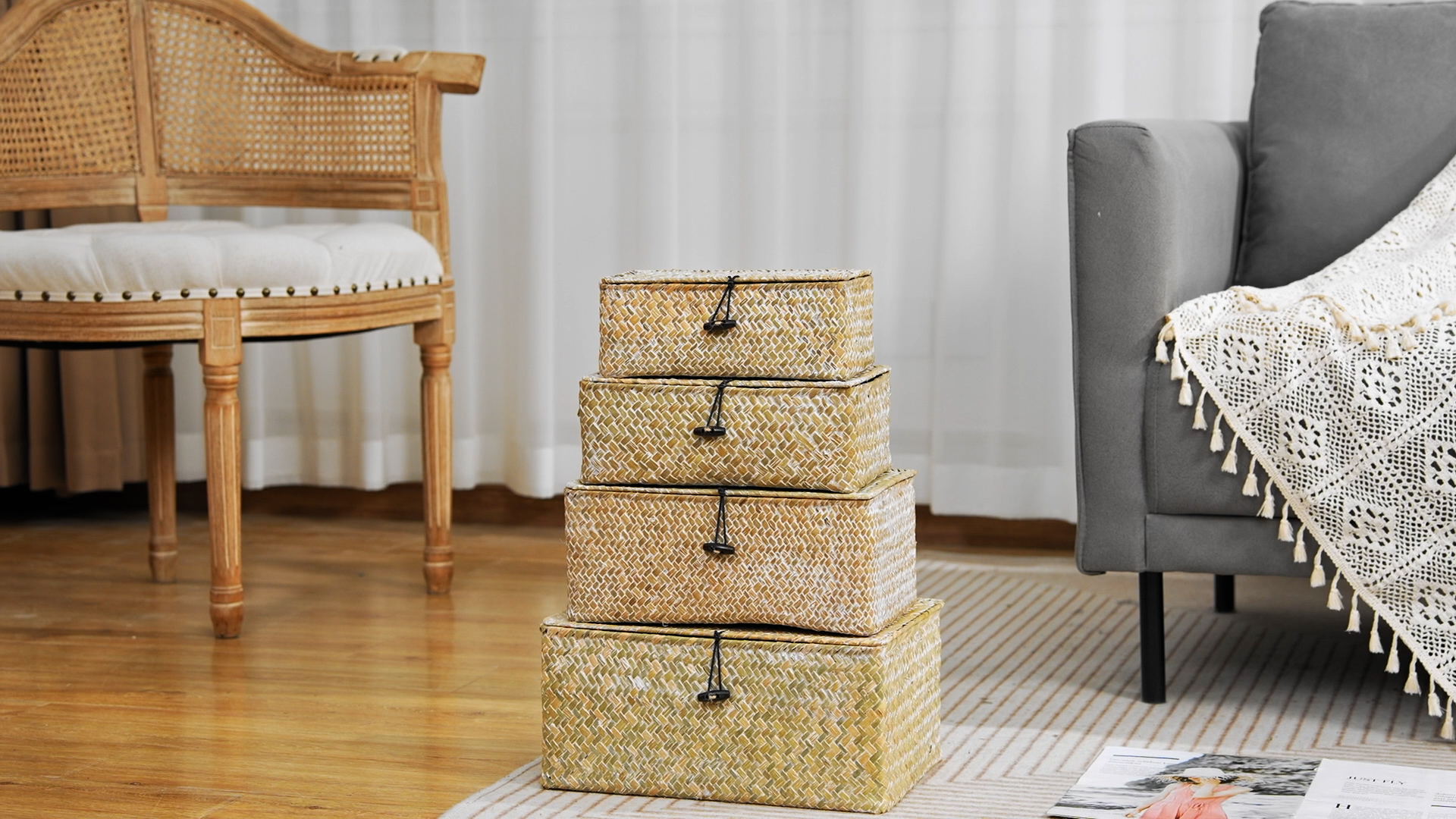 Amazon.com: Woanger Set of 4 Wicker Baskets with Lids, Nautral