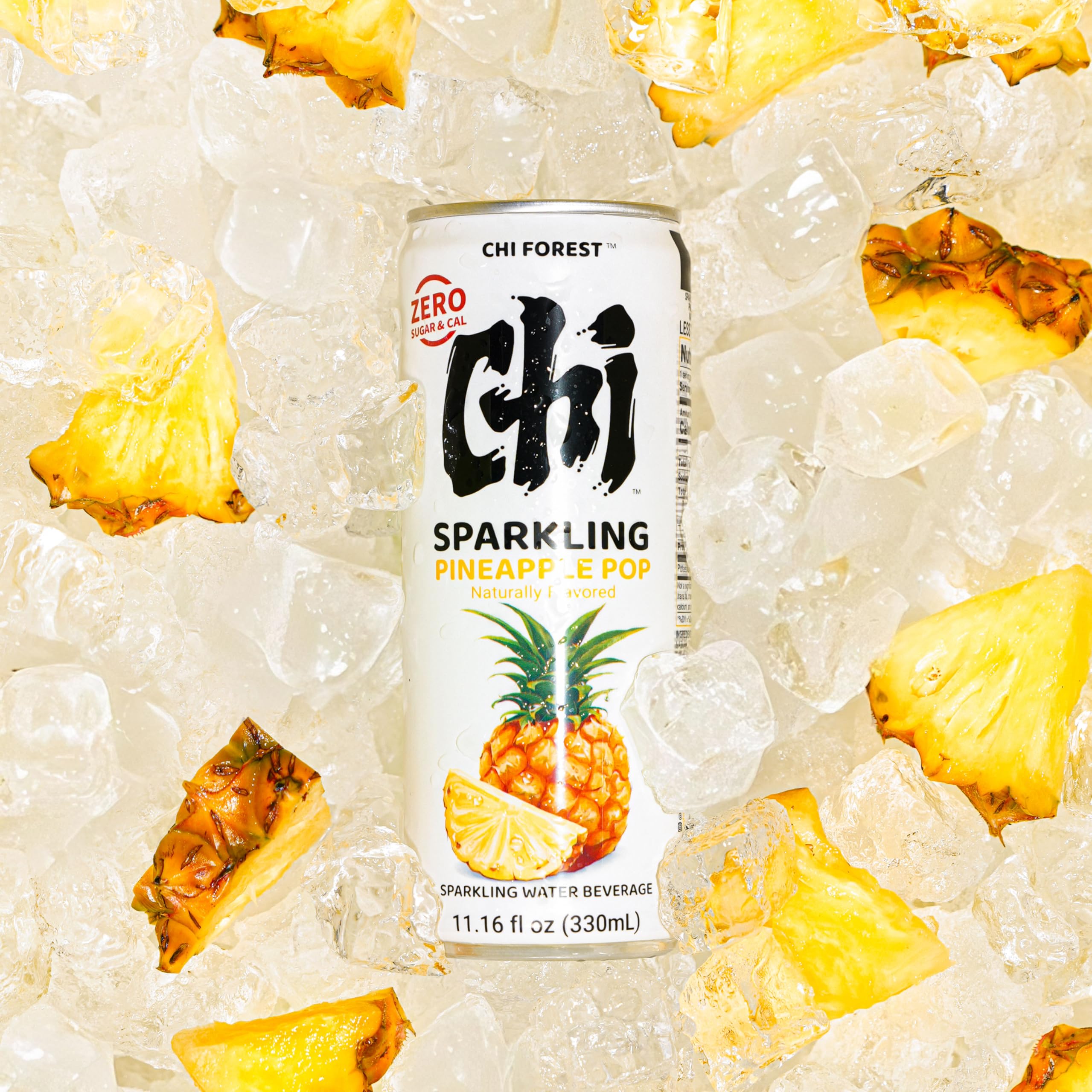 CHI FOREST Pineapple Sparkling Water Beverage, Zero Sugar Drinks, Zero Artificial Flavor, 11.16 fl oz Cans (Pack of 24)