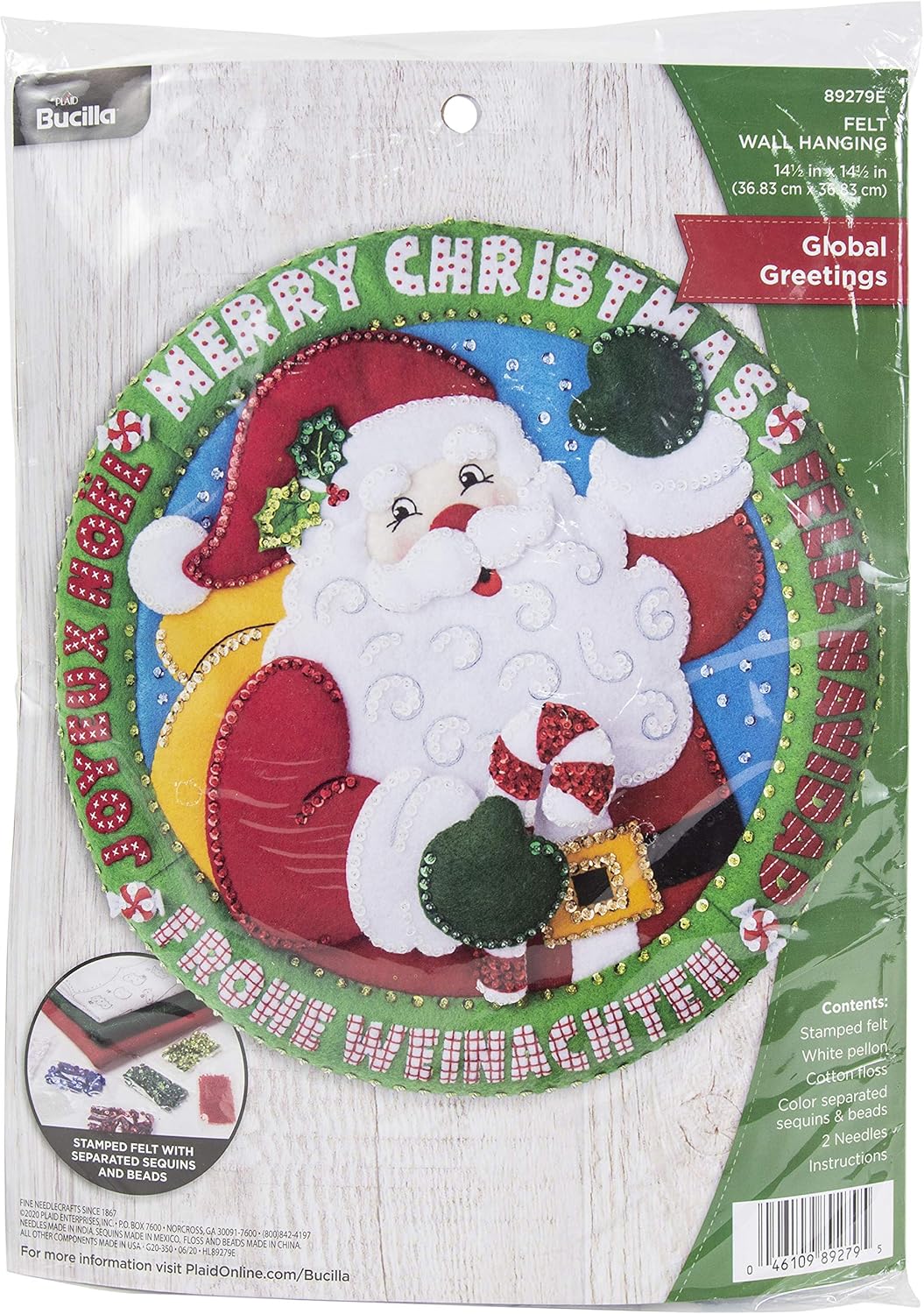 Bucilla Felt Wall Hanging Applique Kit-Global Greetings -89279E