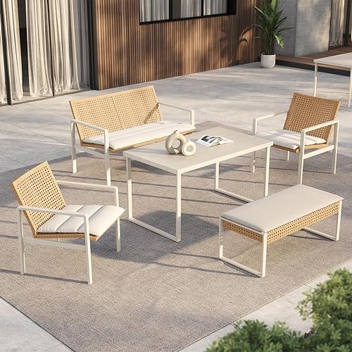 Grand patio 5-Piece Outdoor Dining Set, Wicker Patio Dining Table