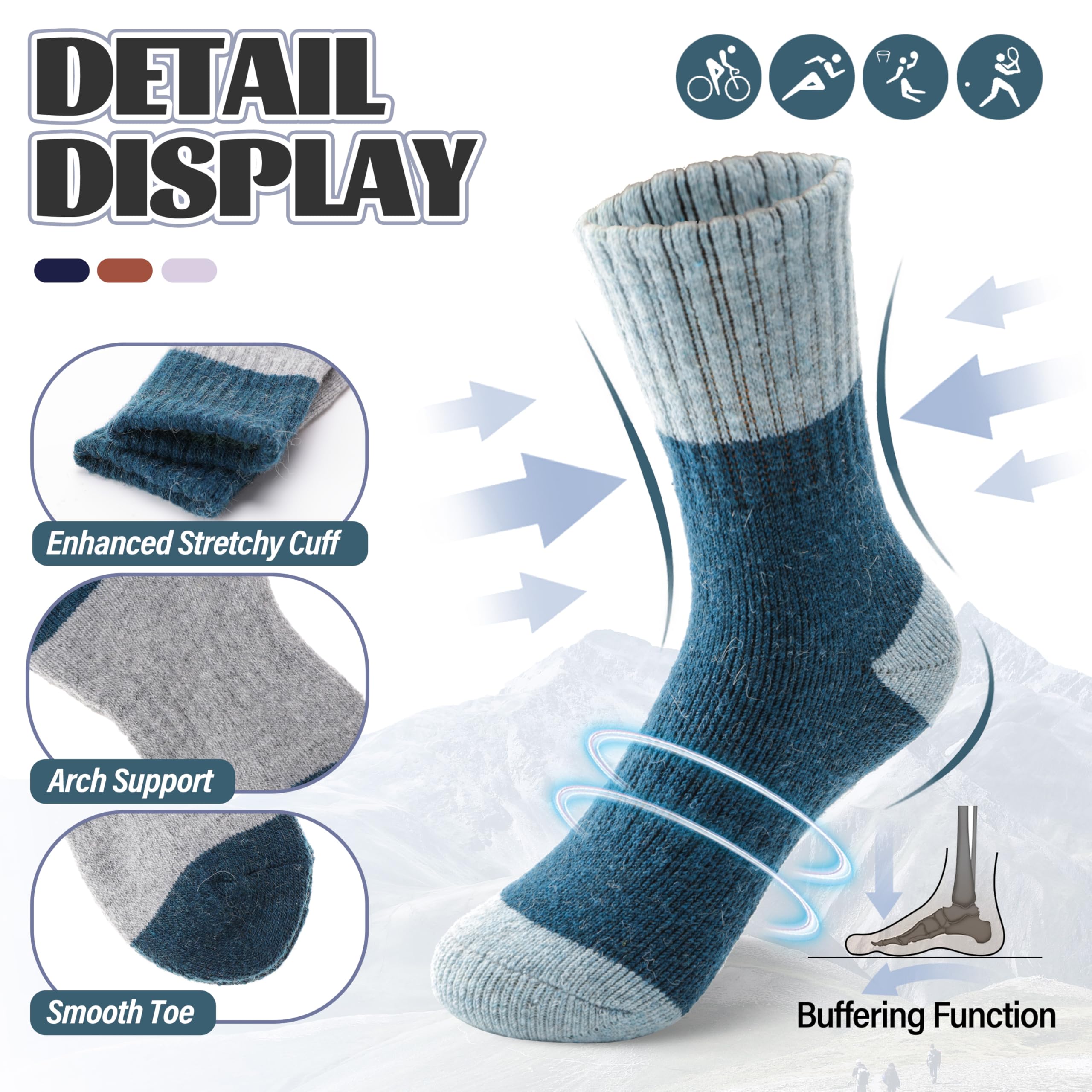 Anlisim Kinder Merino Wandersocken Jungen Mädchen Wolle Socken Warme Sportsocken Dicke Thermosocken Trekking Wintersocken Socken Kinder Weihnachtssocken Geschenke 6 Paare(Spleißen,8-12 Jahre)