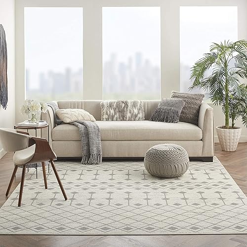 Nourison Grafix Moroccan Ivory/Grey 8'6" x 12' Area Rug, Easy Cleaning, Non Shedding, Bed Room, Living Room, Dining Room, Kitchen (9x12)