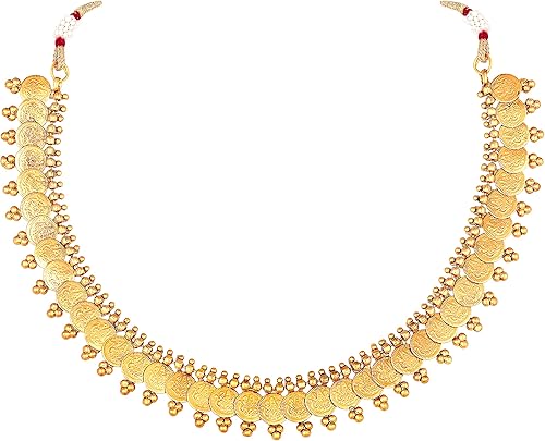 Miniatura 6 de Aheli Juego de collar y aretes de moneda laxmi india de tono dorado, estilo étnico del sur de la India, boda, fiesta, joyería de moda, regalo para