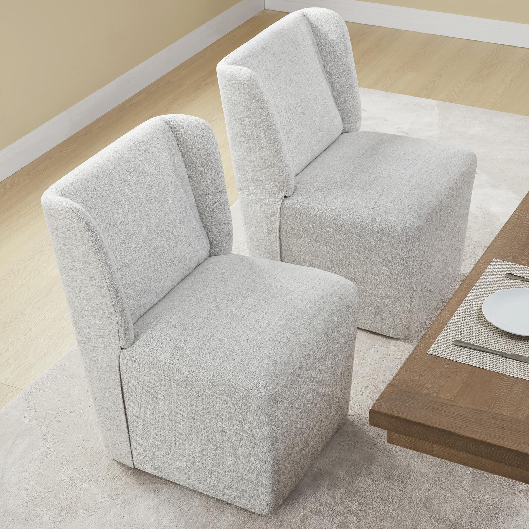 KISLOT Upholstered Dining Chairs Set of 2 with Casters, Pale Gray