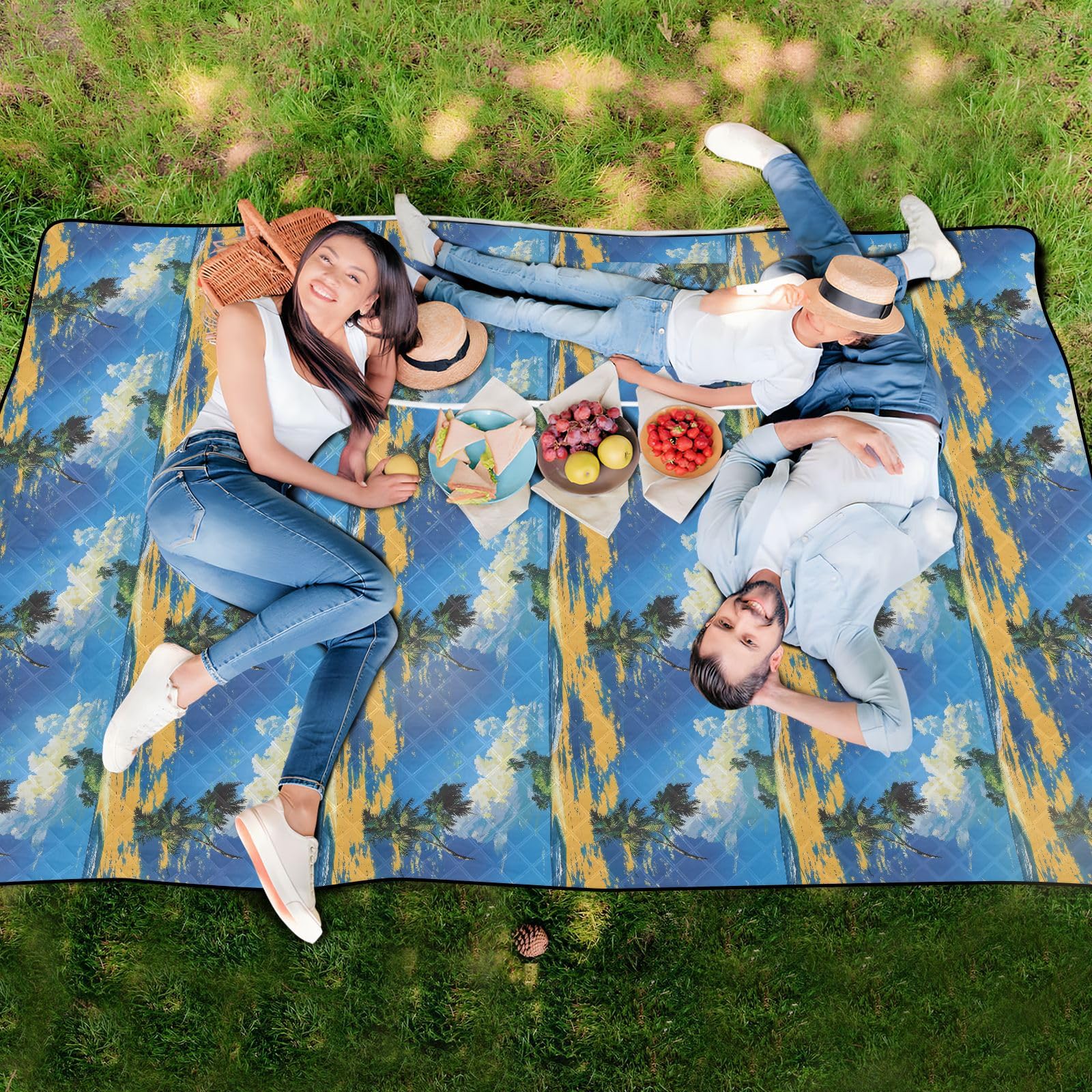Niebieski lato wakacje plaża wodoodporna mata piknikowa duży koc turystyczny dla rodziny par prezent tapete de piknik