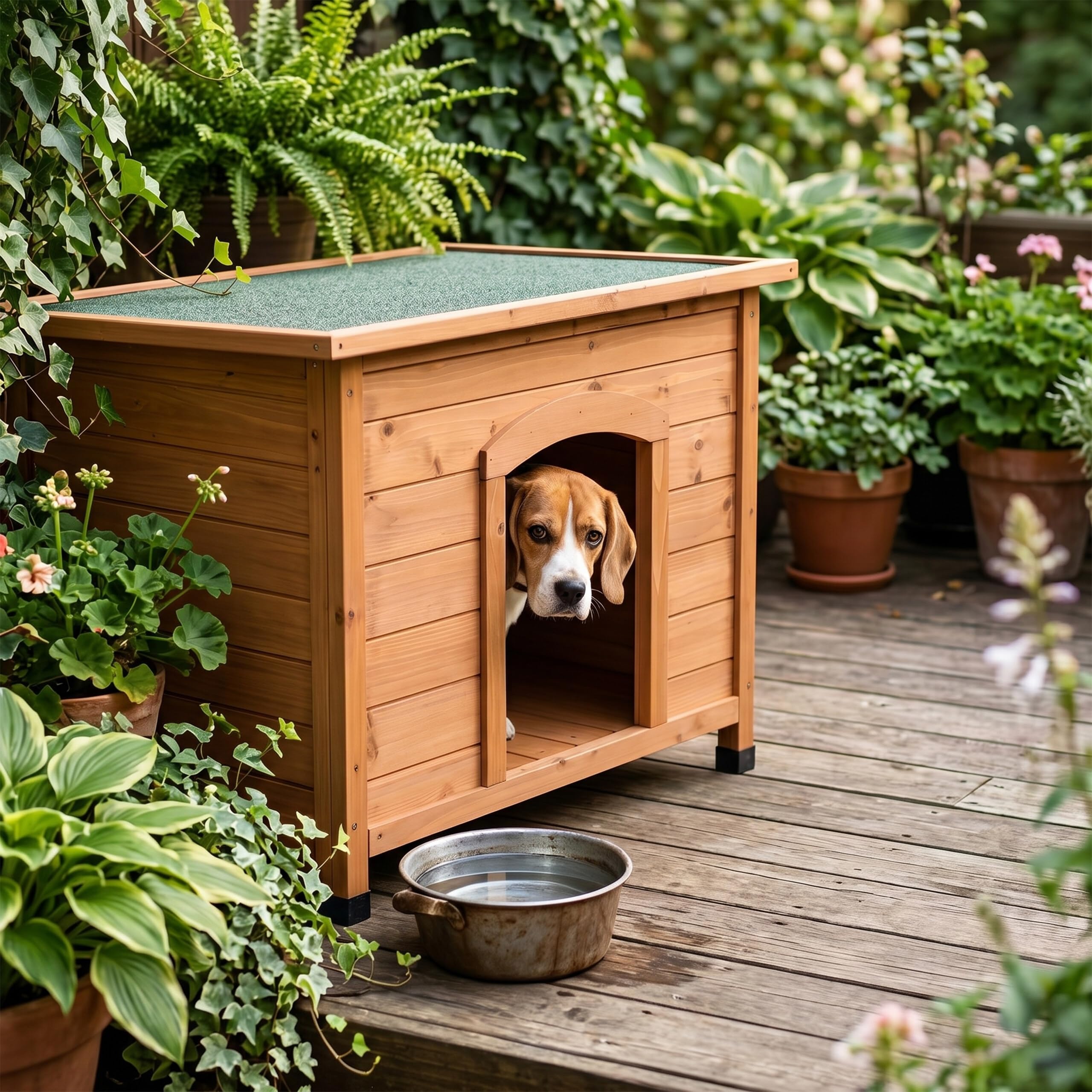 Relaxdays Cuccia per cani in legno, 58,5x85x53 cm, tetto apribile impermeabile, esterni, arancione/verde