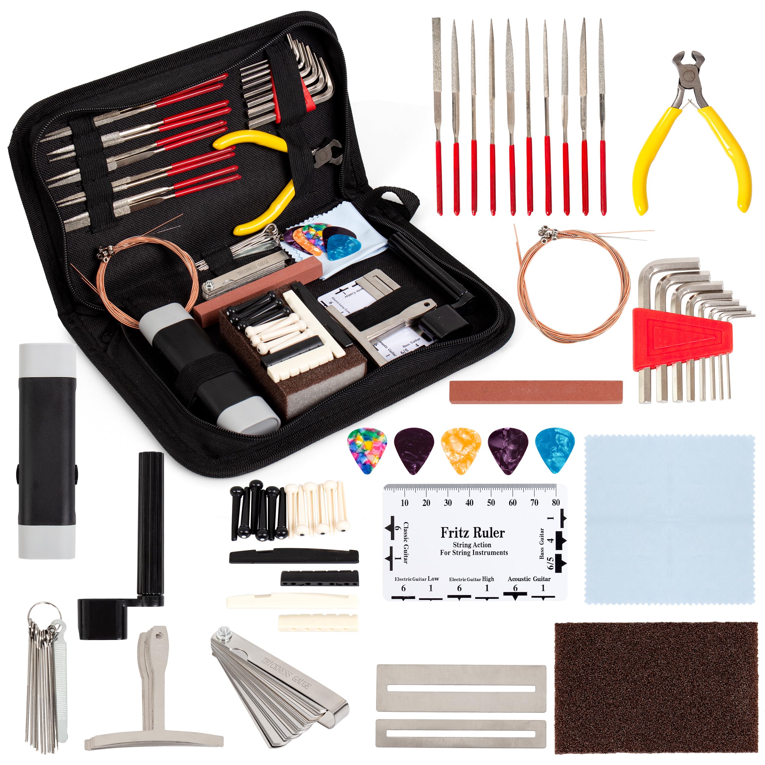 72PCS Guitar Repairing Tools Kit with Carry Bag, Guitar Maintenance Kit, Acoustic Electric guitar Ukulele Bass Banjo Maintenance Tool with Ruler Gauge Measuring Tool