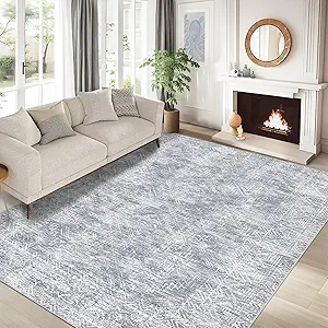 COZYLOOM Living Room Rug 5x7 Rug Washable Rug for Bedroom Modern Rug Non Slip Large Area Rug Geometric Soft Throw Rugs Low Pile Stain Resistant Carpet for Office Nursery Dining Room 5'x7' Grey