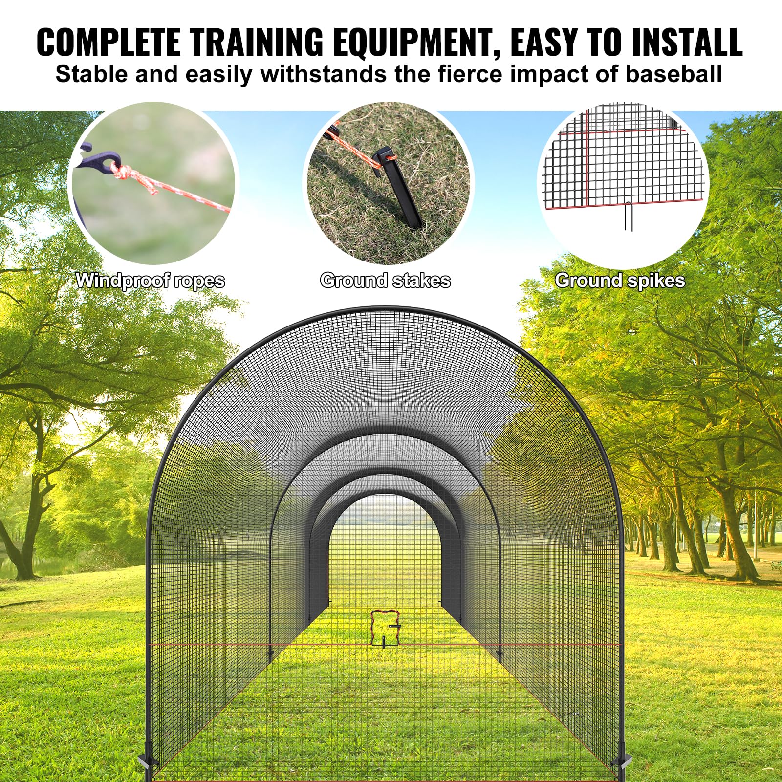 VEVOR Rete Gabbia da Baseball 12x3,6x3,6 m, Rete Allenamento Battuta e Fielding con Borsa Trasporto, Nero