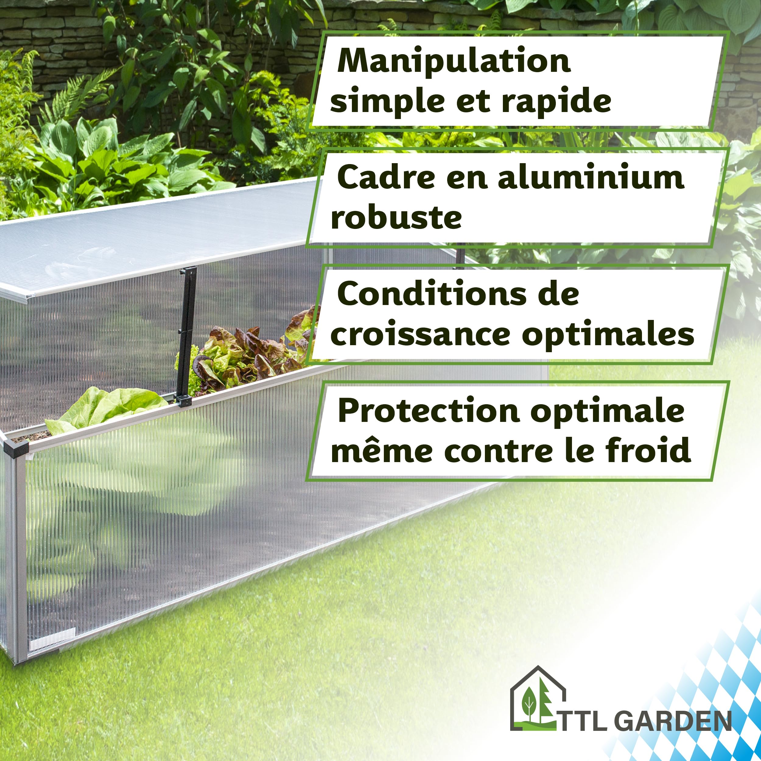 TTL Garden Jardinière en aluminium 40 x 100 x 60 cm – Serre pour plantes, plantation pour légumes, herbes et fleurs, culture et conditions de croissance optimales même en hiver