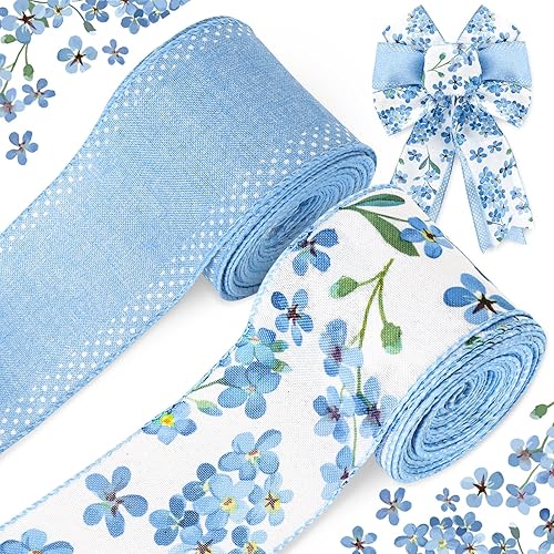 Miniatura 1 de Cinta de tela con borde con alambre blanco y azul, 20 yardas y 2.5 pulgadas, para boda, despedida de soltera, corona, lazo para manualidades,