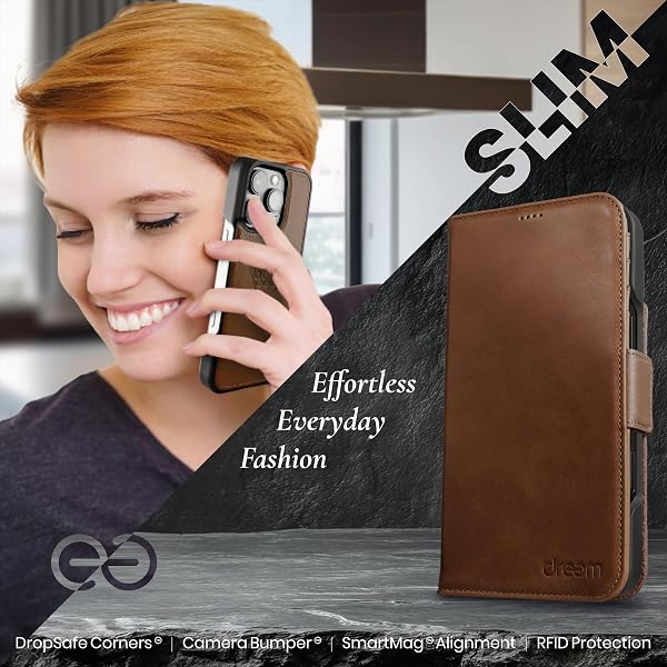 dreem Wallet Case for iPhone 15 Pro Max, Revolutionary Vert/Hor Phone Stand, Magnetic Detachable Vegan Leather Flip Cover RFID Blocking Card Holder, MagSafe-Fit, Gift Box [Fibonacci: Chocolate] - 4