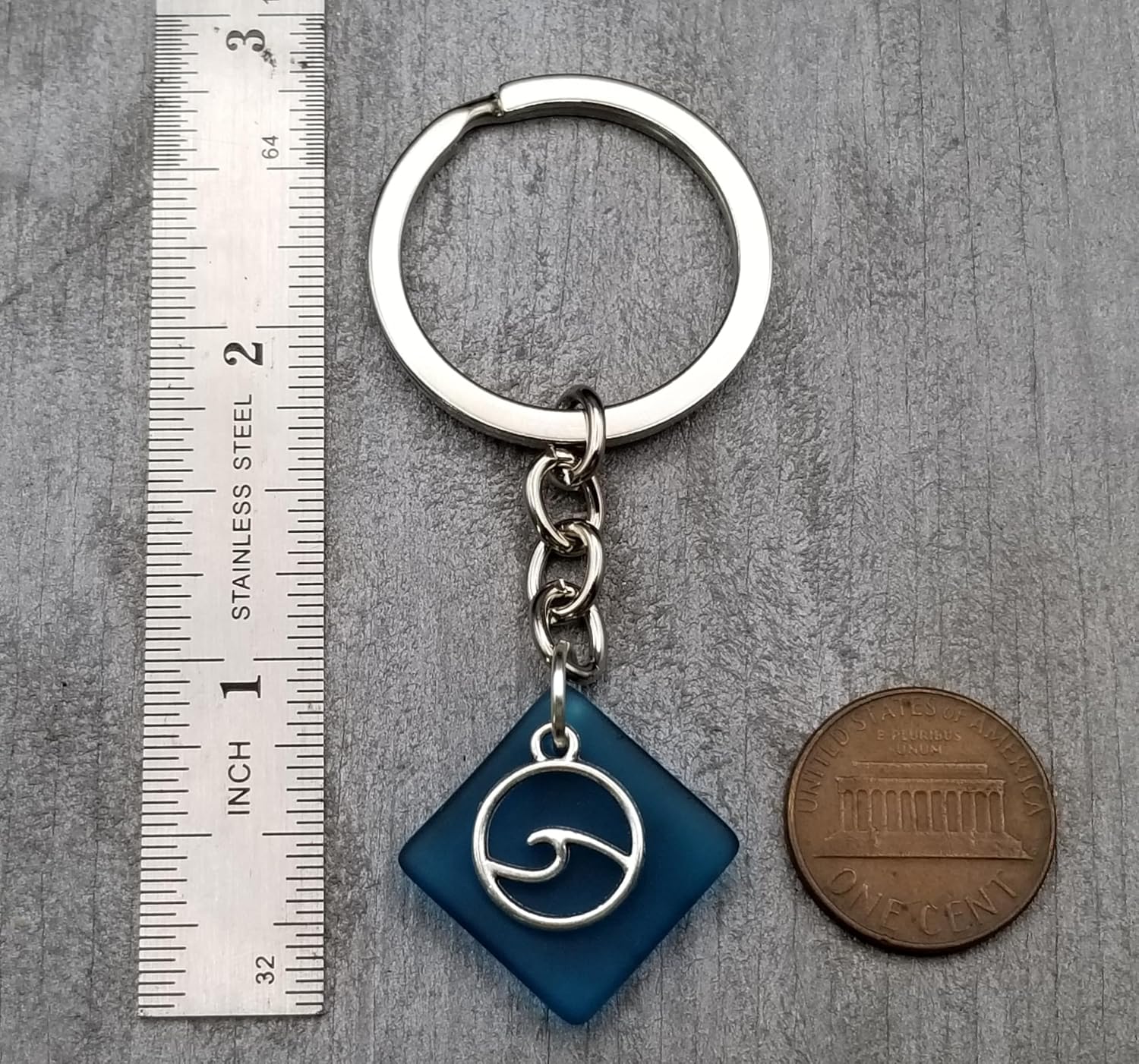Sea Glass Jewelry, Hawaii Teal Sea Glass Keychain Gift, Unisex Gfit for Men or Women, Unique Gift with Wave Charm from Hawaii and the Ocean