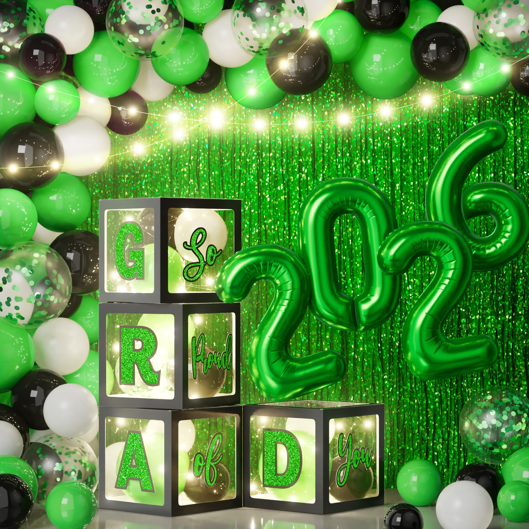 Ecomore 2026 Graduation Decorations - 86 PCS Graduation Party Decor Supplies Set Includes LED Light Strings Balloon Block Boxes with Letters Foil