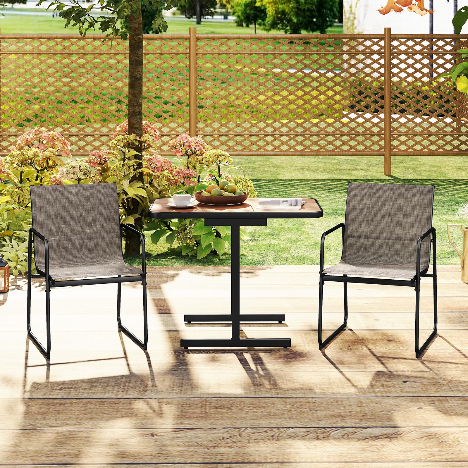 KOMFOTTEU Set di Mobile da Giardino in 3 Pezzi, Set Tavolo e 2 Sedie da Balcone in Tessuto Textilene, Set da Bistrò per Patio, Veranda, Bordo di Piscina, per 2 Persone, Grigio