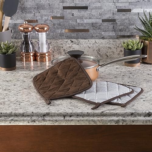 Miniatura 2 de Lavish Home - Juego de 3 soportes para ollas de algodón acolchados resistentes al calor (chocolate)