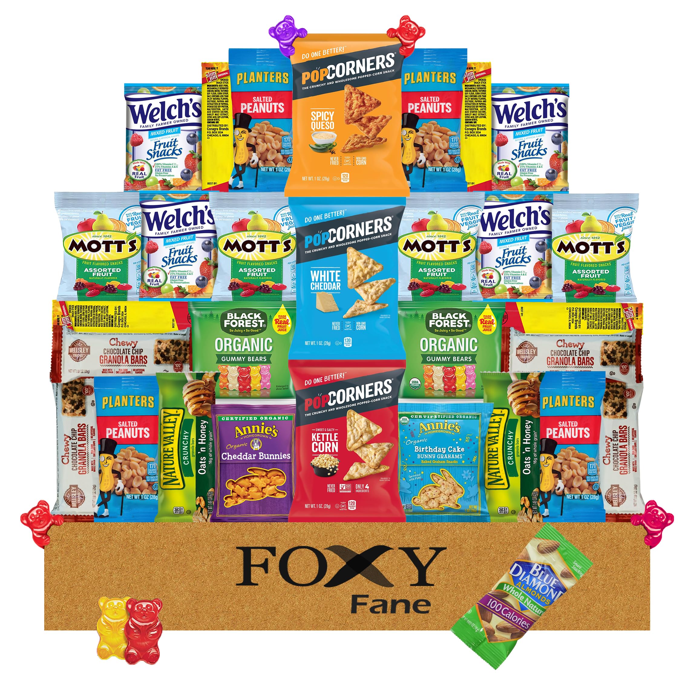 Foxy Fane 30-Count Holiday Gift Box - Variety Pack of 30 Healthy Snacks & Treats