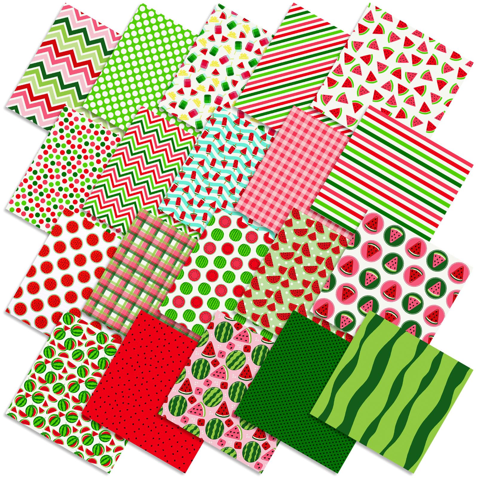 Ganeen 60 Pcs 10 x 10 Inch Summer Watermelon Quilting Fabric Squares
