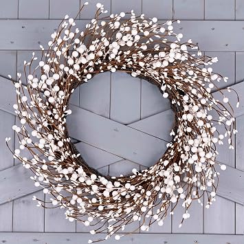 zjlmit Artificial Winter Wreath 20 Inch Winter Wreaths for Front Door White Berry Wreath with White Berriesfor Christmas Holiday Indoor OutdoorWall Porch Window