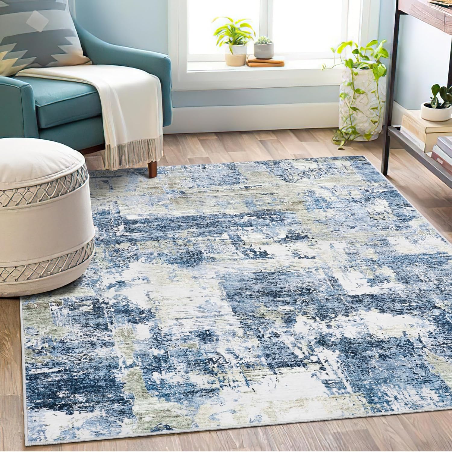 Miukiki 5x7 Area Rugs, Non Slip Backing Washable Rug, Stain