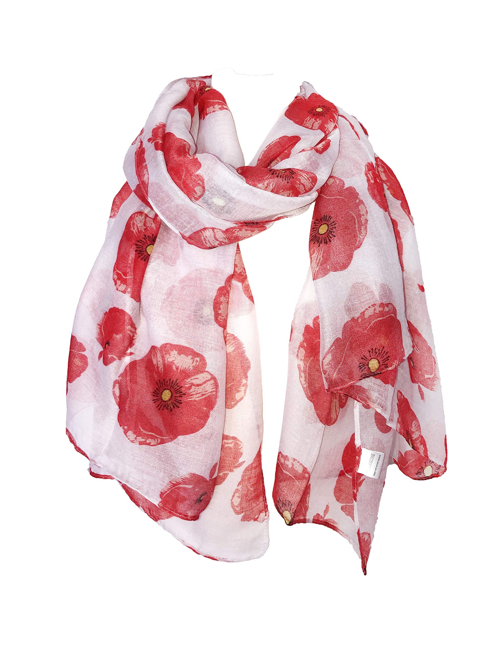 Pamper Yourself Now Creamy White Poppy Design Long Scarf, Soft Ladies Fashion London
