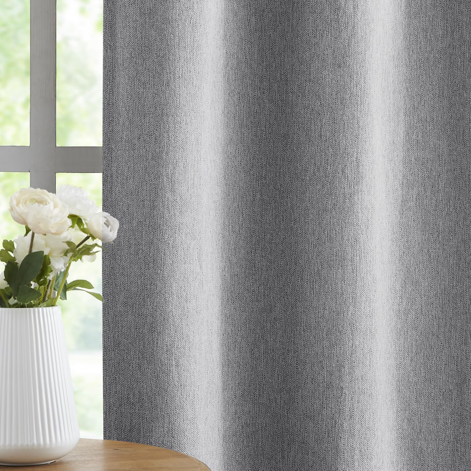 Treatmentex Grey Full Blackout Window Curtain Panels 54 inches Long Burlap Linen Textured - Image 2
