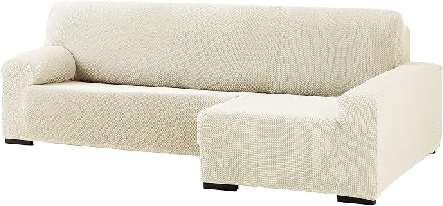 Eysa Cora Bi-Elastic Chaise Longue Right, Polyester-Cotton, Ecru, 39 x 35 x 19 cm