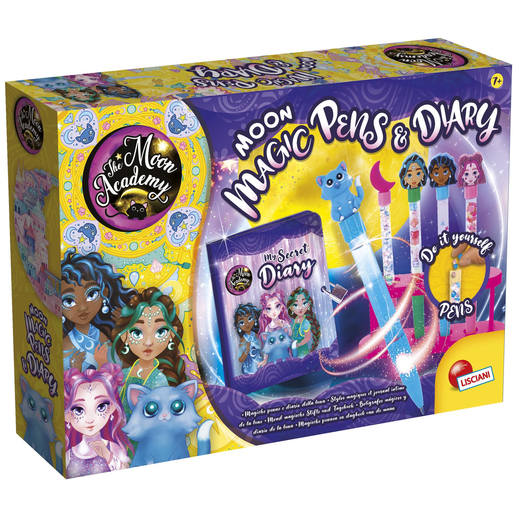 Lisciani - THE MOON ACADEMY - Moon Magic Pens and Diary - Moon Academy Journaling Pen Kit - Do it Yourself pens, stickers and journal included - Gift Idea For 7+ - Creation Kit