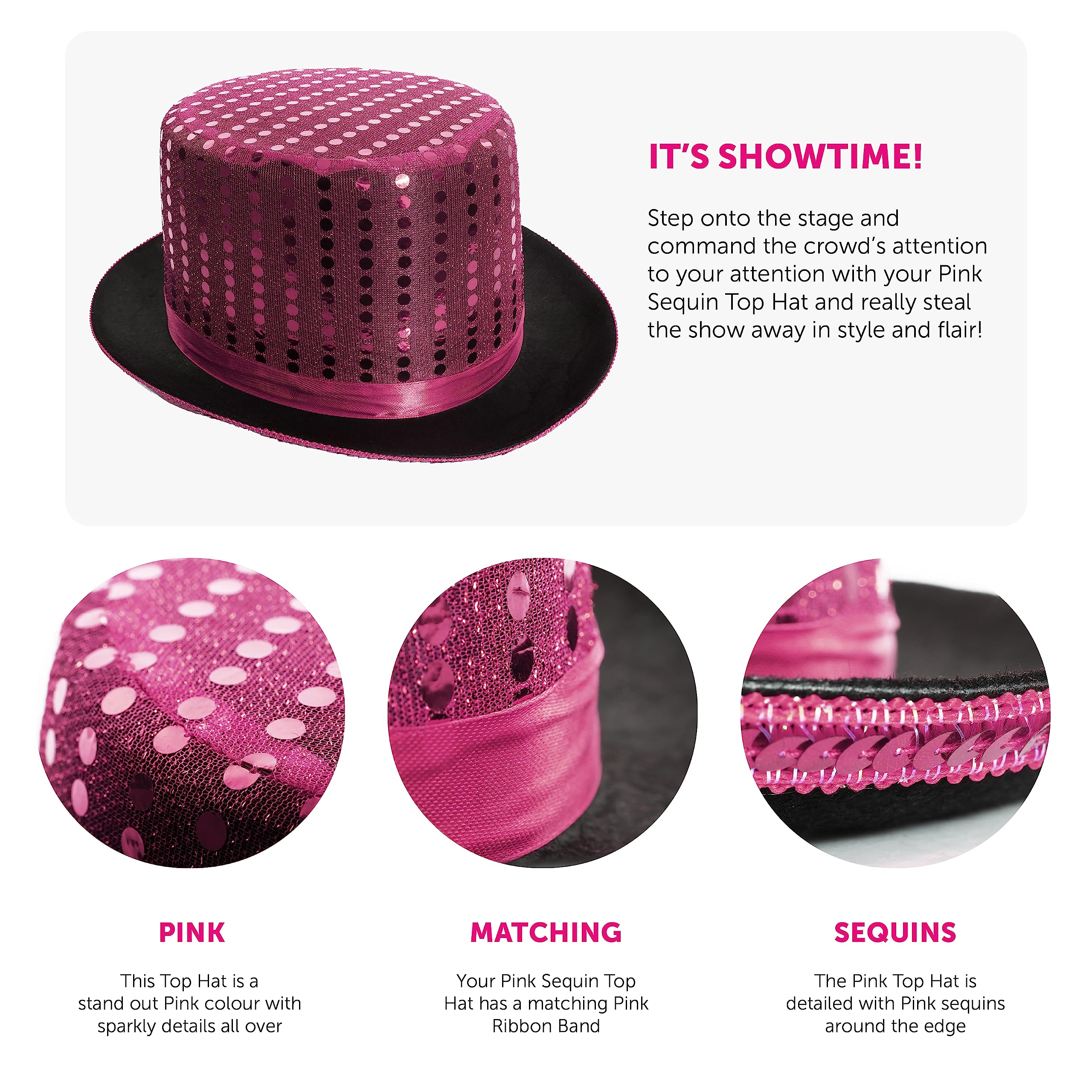 accesorio de sombrero de copa de lentejuelas para adultos - accesorio perfecto para espectáculos de danza - sombrero de maestro de ceremonias para hombre de las señoras (Rosa - Paquete de 6)