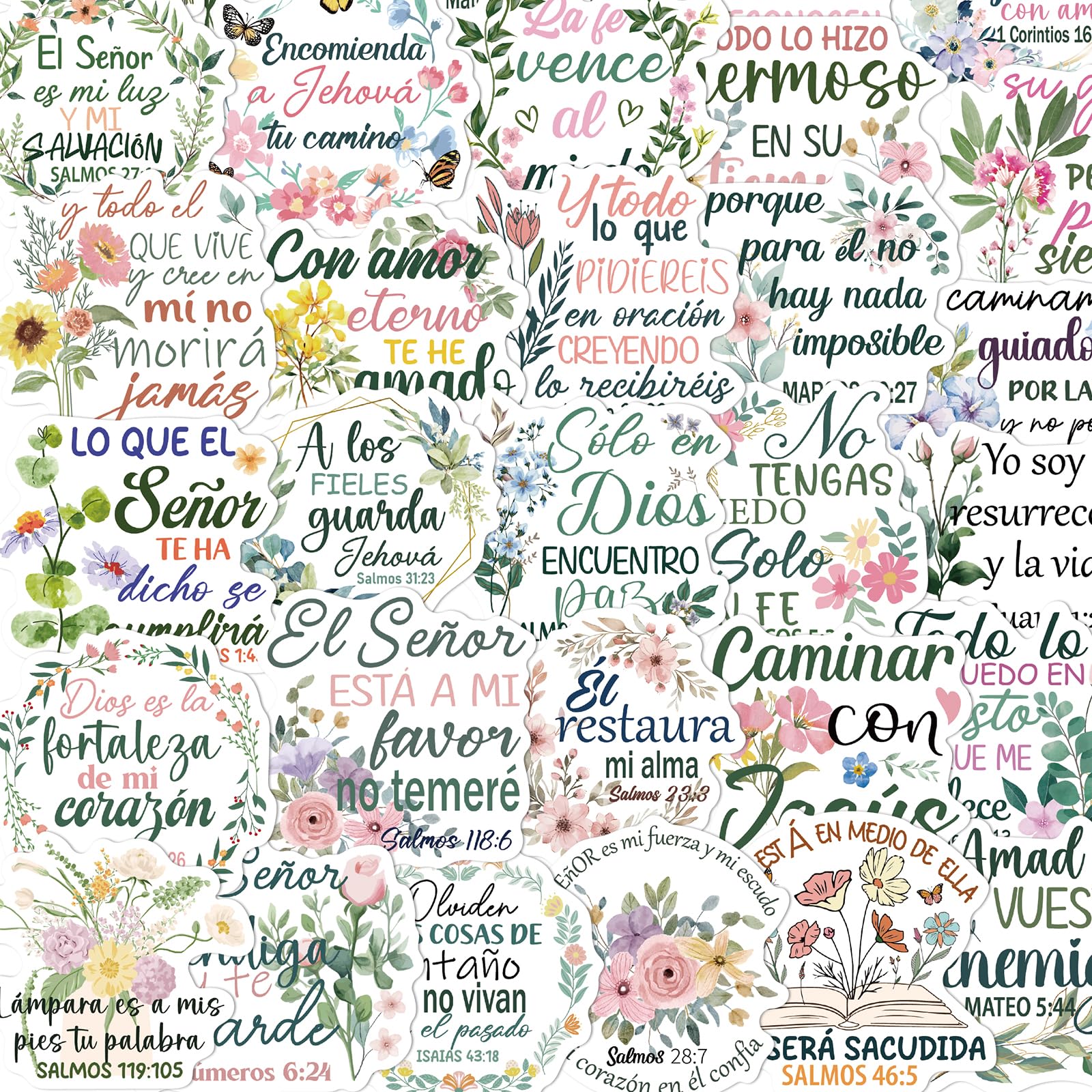 Falueqg Spanish Bible Stickers for Christian - 50Pcs Inspirational Quote Stickers, Jesus Scripture Decals, Faith Based Religious Decals for Women Kids