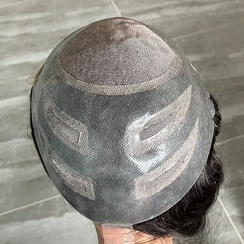 Miniatura 4 de Tupé de cabello humano natural para hombres, prótesis de reemplazo de cabello, 8 x 10 pulgadas, unidades de sistema de cabello frontal de encaje