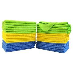POLYTE Microfiber Cleaning Cloth 12 x 16 in Blue Green Yellow 36 Pack
