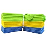 Microfiber Cleaning Cloth, 12 x 16 in, Blue, Green, Yellow, 36 Pack