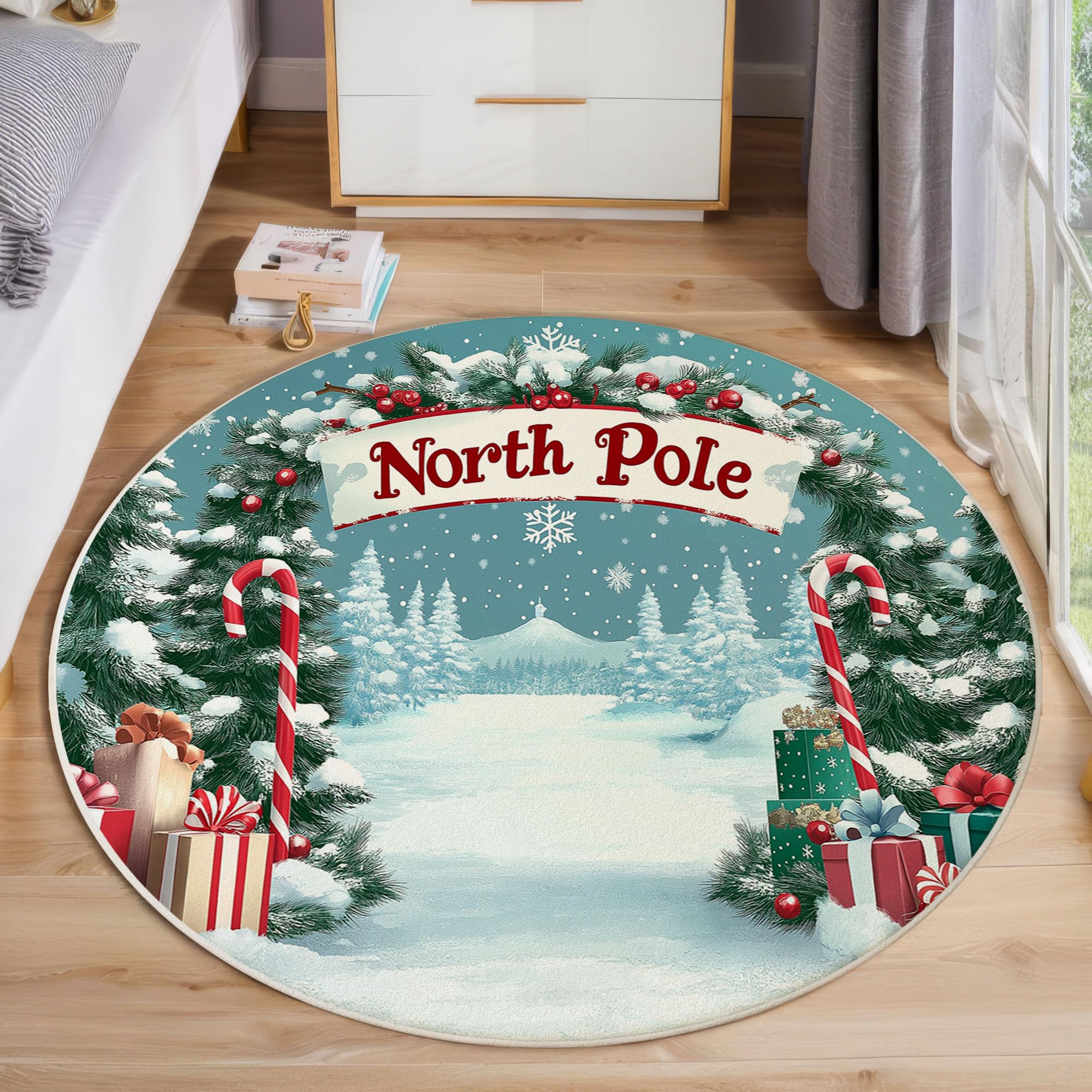 Tapis de Noël lavable fini les glissades avec ce tapis rond antidérapant