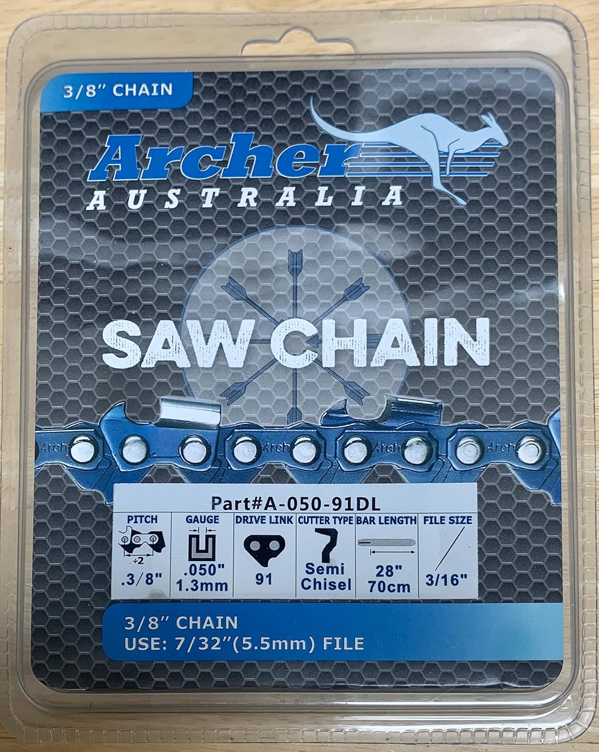 28" Archer Chainsaw Chain 3/8-050-91DL Semi-Chisel 72DG091G replaces Stihl