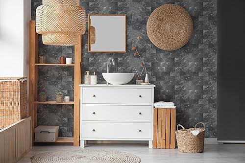 Vista 99 de Paquete de 1 lámina de revestimiento autoadhesivo de 12 x 12 pulgadas, baldosa de pared de PVC para cocina, baño, chimenea, mesa de lavandería o gris