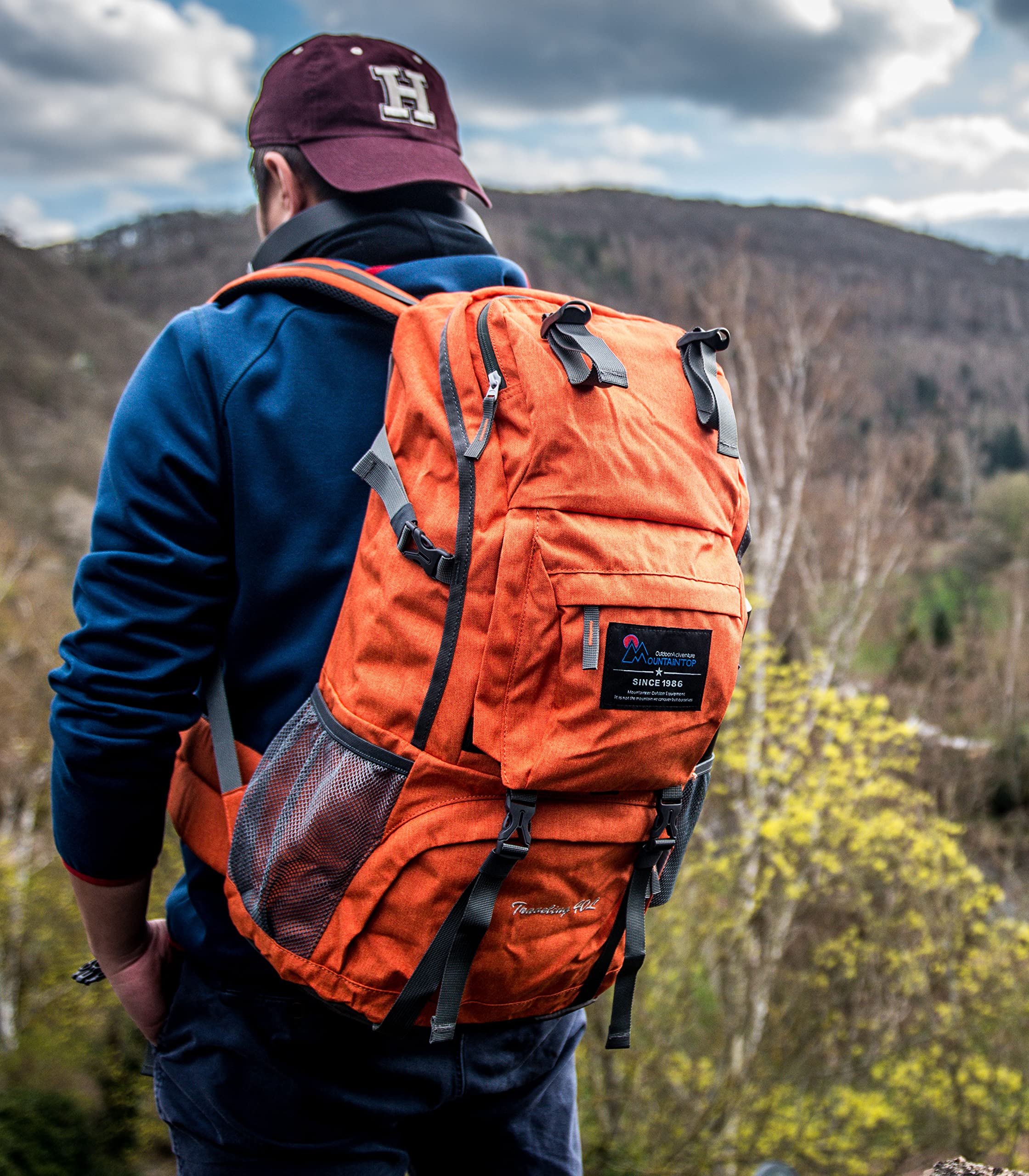 MOUNTAINTOP Zaino da Trekking 40 Litri Unisex Zaino Montagna Uomo Zaino Escursione Donna per Viaggio Hiking Escursione Campeggio con Copertura di Pioggia, 55 x 33 x 20 cm