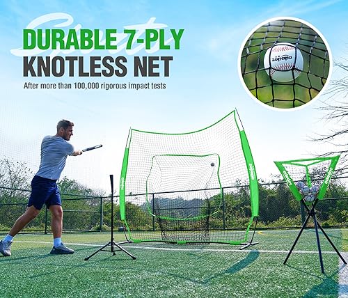 Miniatura 6 de Zupapa Combo de práctica de béisbol y sóftbol, 7 x 7 pies, paquete de 12 pelotas de béisbol, zona de ataque vívido mejorada, red de práctica de