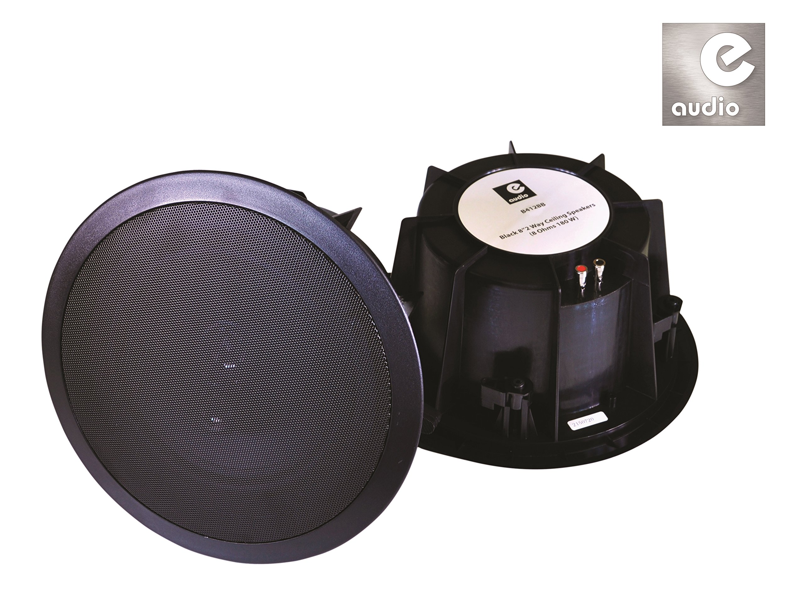E-Audio Paire de haut-parleurs de plafond double offset 2 voies résistantes à l'eau Noir 20,3 cm 180 W