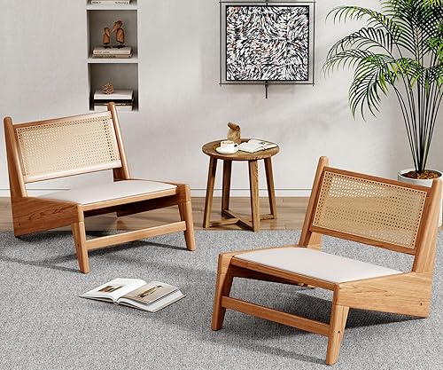 Miniatura 3 de HAOBO Home Silla de ratán moderna de mediados de siglo, silla auxiliar de lectura sin brazos, silla de sala de estar, silla bohemia con marco de