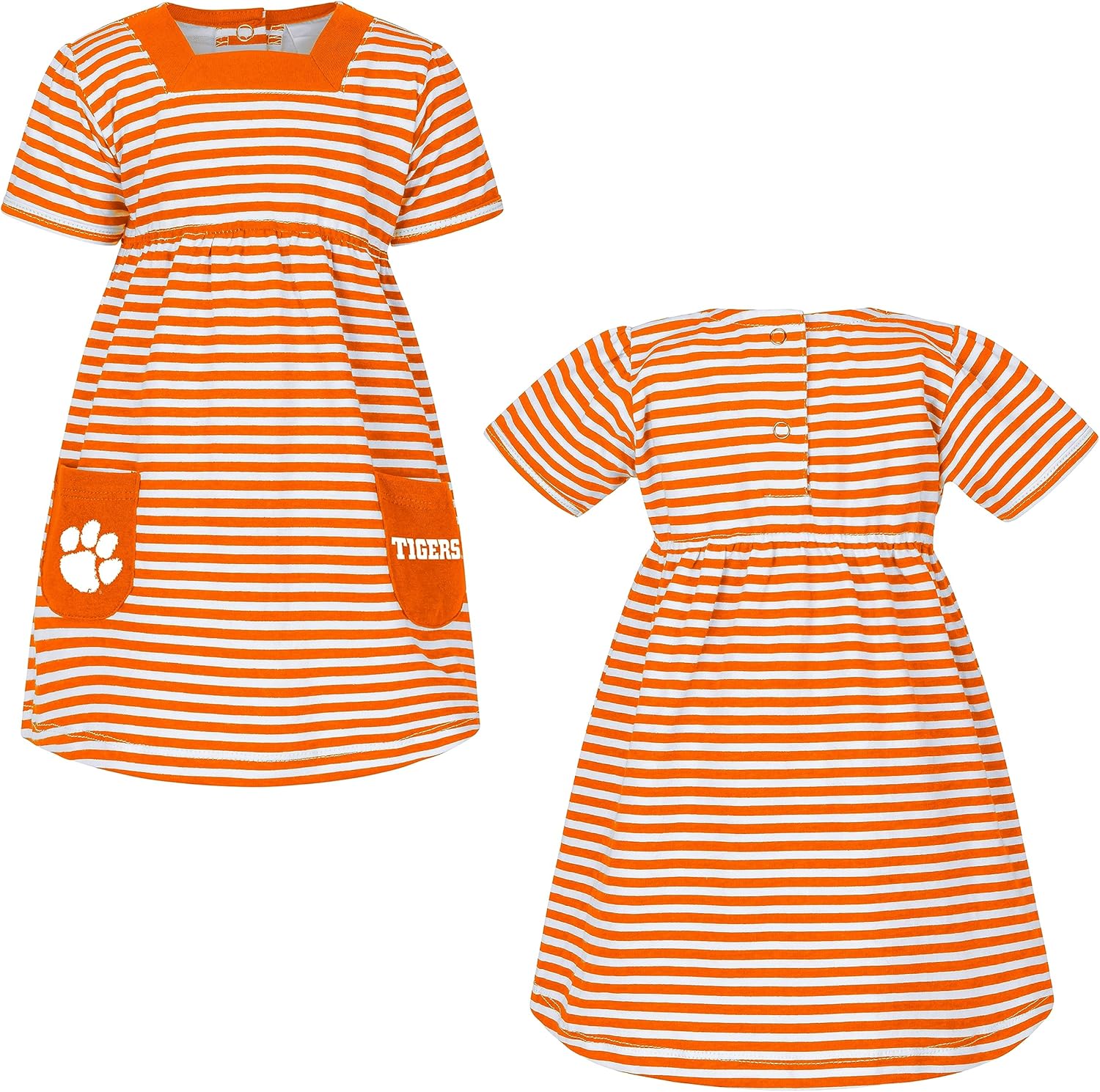 Little King NCAA Toddler Girls Short Sleeve Striped Dress with Pockets-100% Cotton-Sizes 2T, 3T and 4T
