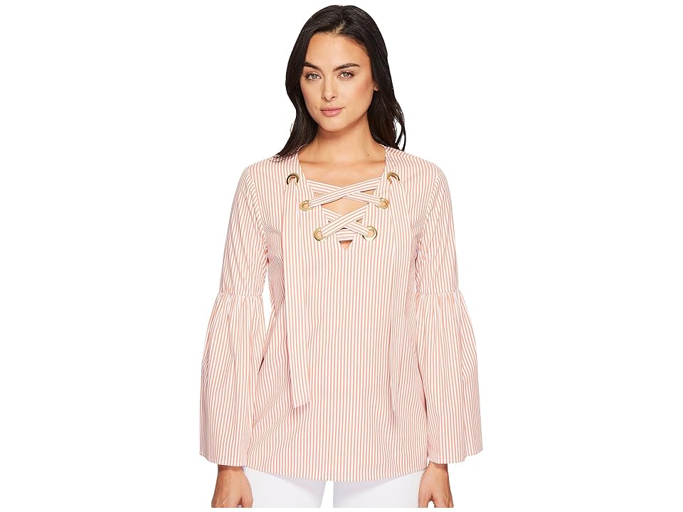 

MICHAEL Michael Kors Yarn-Dyed Stripe Grommet Top (Poppy) Women's Clothing