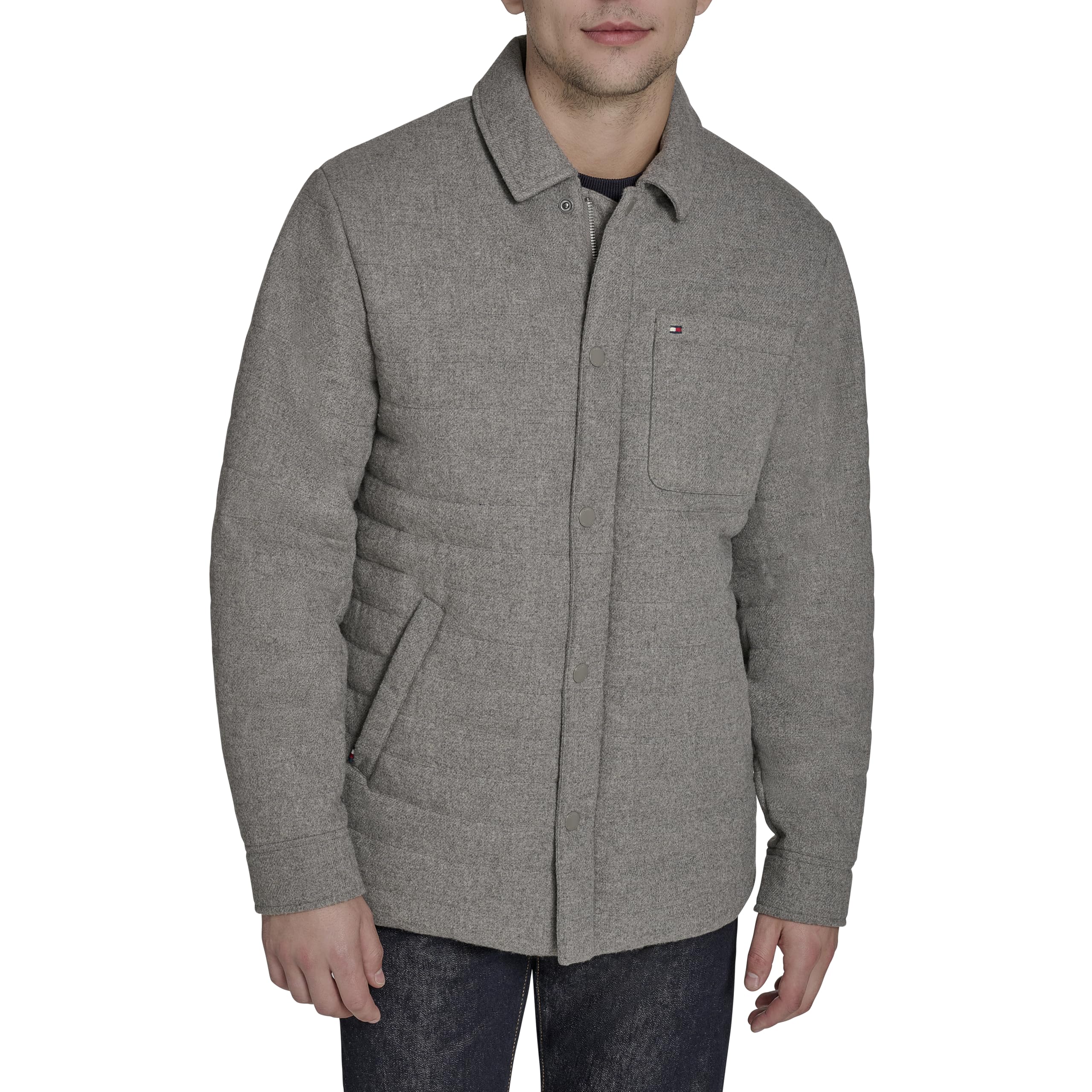 Photo 1 of Tommy Hilfiger Men's Quilted Wool Blend Shacket, Heather Grey, Medium