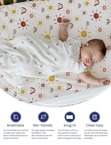 Miniatura 2 de TotAha Sábanas para cuna de bebé, arcoíris bohemio para niños y niñas, sábana bajera hipoalergénica para cuna, neutra, ultra suave, 28 x 52 x 9