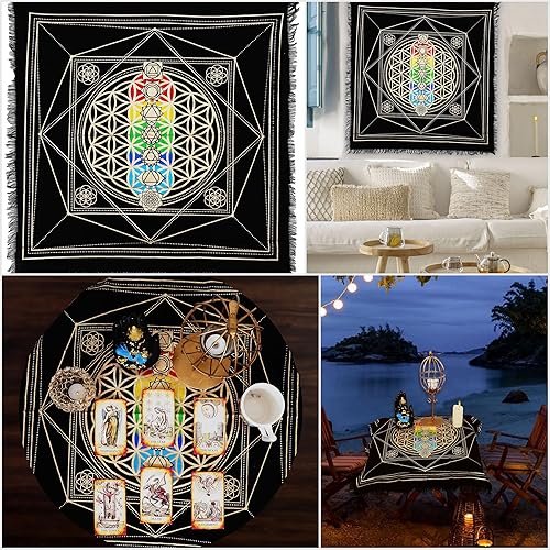 Miniatura 2 de Indian Consigners 7 chakras Alter Cloth Hexa cubierta de altar Tarot propagación de brujería (17.7 x 17.7 in)
