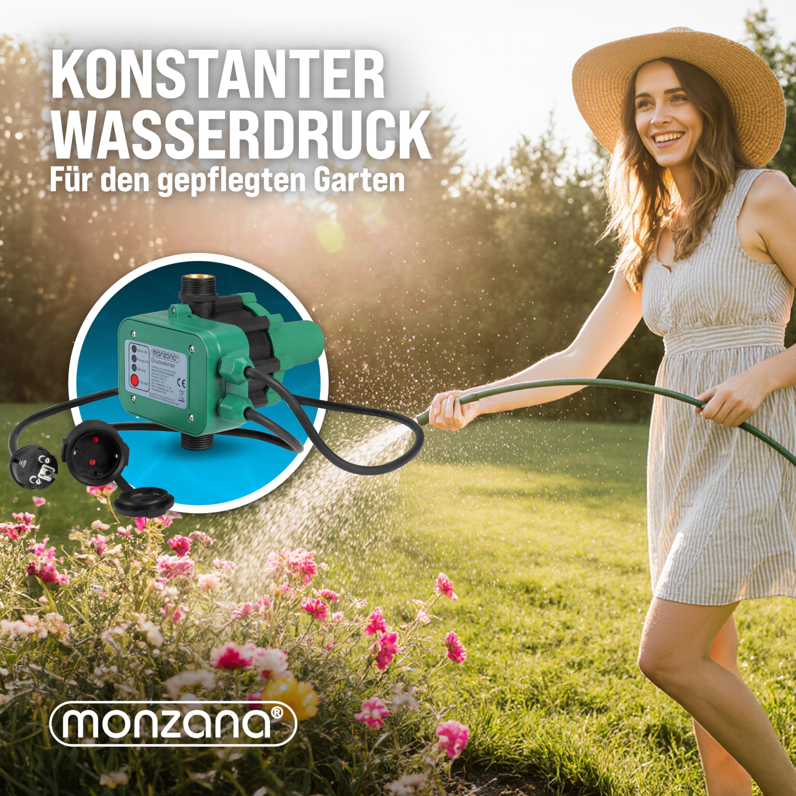 MONZANA® Druckschalter Wasserpumpe mit Kabel 10 Bar Trockenlaufschutz Pumpensteuerung Hauswasserwerk Druckwächter Gartenpumpe Drucktaster