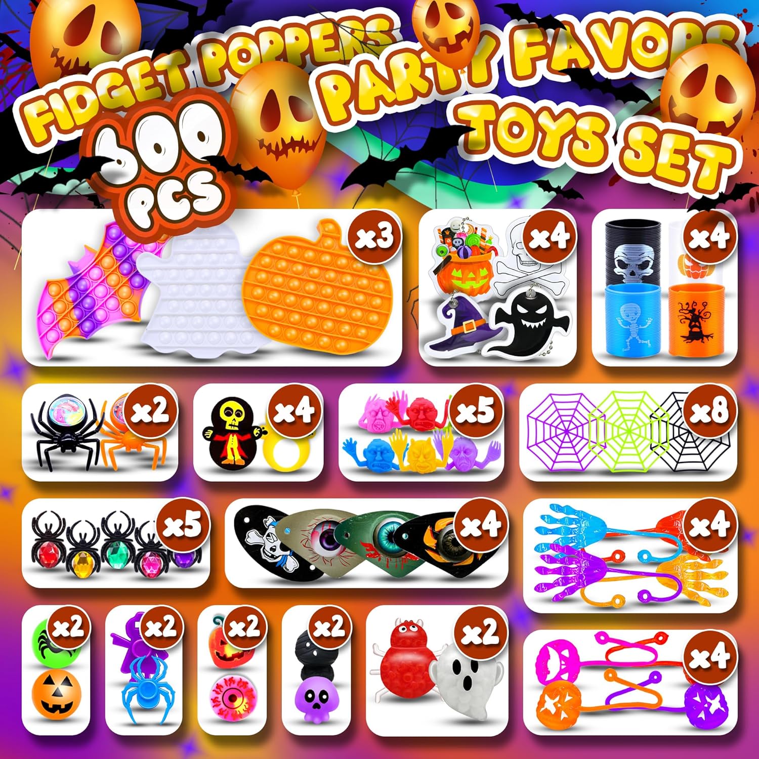 600+pcs Halloween Party Favors for Kids Fidget Toys Pack Bulk Prize Boxes Treasure Box Goodie Bag Stuffers Carnival Prizes Classroom Rewards Fillers for Children